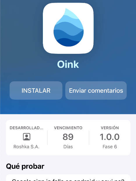 Captura instalación TestFlight